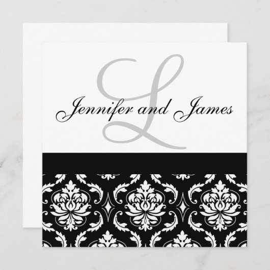 Weddenschapsmonogram Names Black Damask Kaart (Voorkant / Achterkant)