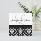 Weddenschapsmonogram Names Black Damask Kaart (Staand voorkant)