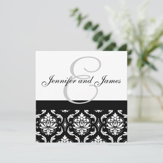 Weddenschapsmonogram Names Black Damask Kaart (Staand voorkant)