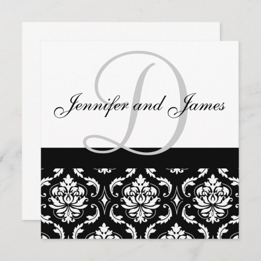 Weddenschapsmonogram Names Black Damask Kaart (Voorkant / Achterkant)