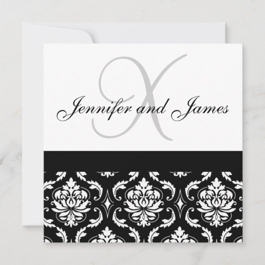 Weddenschapsmonogram Names Black Damask Kaart (Voorkant)