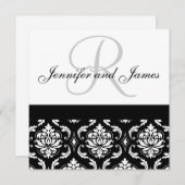Weddenschapsmonogram Names Black Damask Kaart (Voorkant / Achterkant)