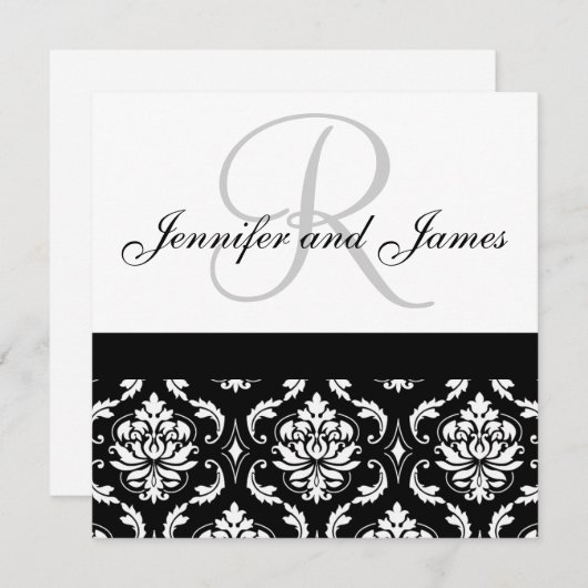 Weddenschapsmonogram Names Black Damask Kaart (Voorkant / Achterkant)