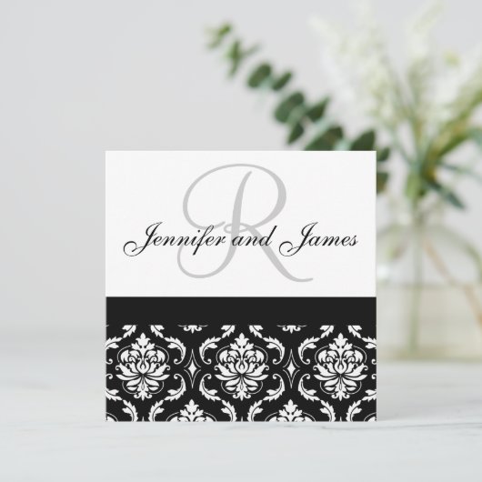 Weddenschapsmonogram Names Black Damask Kaart (Staand voorkant)