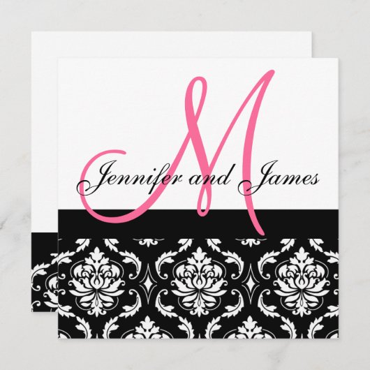 Weddenschapsmonogram Names Hot Pink Damask Kaart (Voorkant / Achterkant)