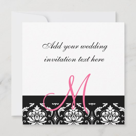 Weddenschapsmonogram Names Hot Pink Damask Kaart (Achterkant)