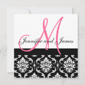 Weddenschapsmonogram Names Hot Pink Damask Kaart (Voorkant)