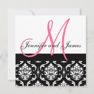 Weddenschapsmonogram Names Hot Pink Damask Kaart