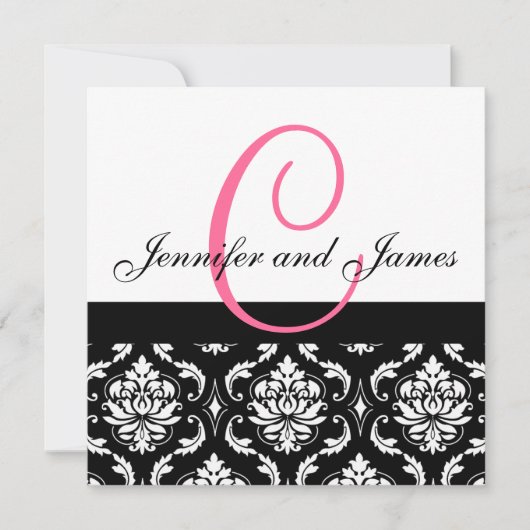 Weddenschapsmonogram Names Hot Pink Damask Kaart (Voorkant)