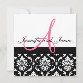 Weddenschapsmonogram Names Hot Pink Damask Kaart (Voorkant)