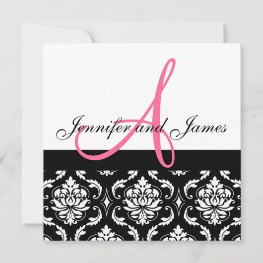 Weddenschapsmonogram Names Hot Pink Damask Kaart (Voorkant)