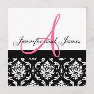 Weddenschapsmonogram Names Hot Pink Damask Kaart