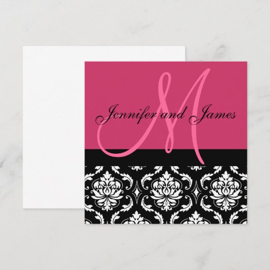 Weddenschapsmonogram Names Hot Pink Damask Kaart (Voorkant / Achterkant)