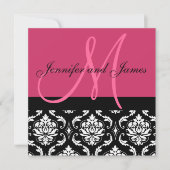 Weddenschapsmonogram Names Hot Pink Damask Kaart (Voorkant)