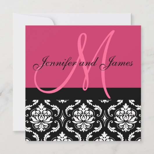 Weddenschapsmonogram Names Hot Pink Damask Kaart (Voorkant)
