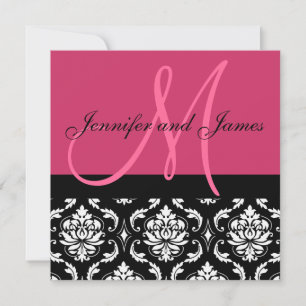 Weddenschapsmonogram Names Hot Pink Damask Kaart