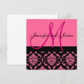 Weddenschapsmonogram Names Hot Pink Damask Kaart (Voorkant / Achterkant)