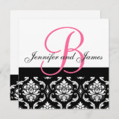Weddenschapsmonogram Names Hot Pink Damask Kaart (Voorkant / Achterkant)