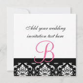 Weddenschapsmonogram Names Hot Pink Damask Kaart (Achterkant)