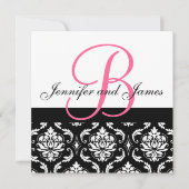 Weddenschapsmonogram Names Hot Pink Damask Kaart (Voorkant)