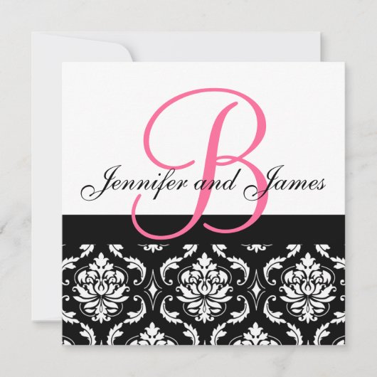 Weddenschapsmonogram Names Hot Pink Damask Kaart (Voorkant)