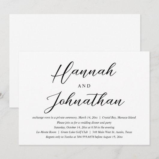 Weddenschapspartner en diner kaart (Voorkant / Achterkant)