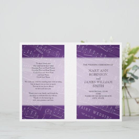 Weddenschapsprogramma Blad Muziek Paars (Staand voorkant)