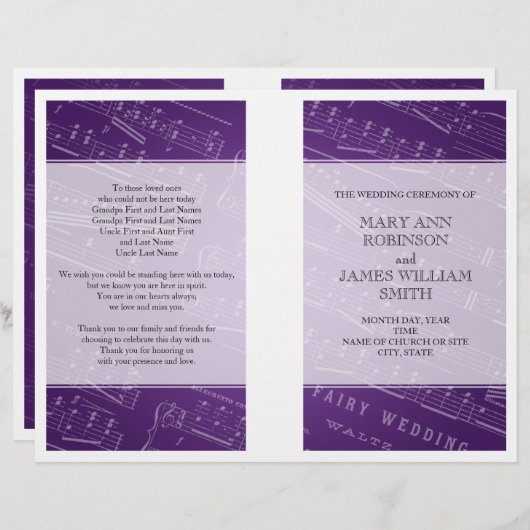 Weddenschapsprogramma Blad Muziek Paars (Voorkant / Achterkant)