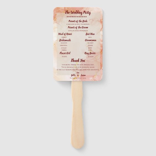 Weddenschapsprogramma Peach Gold Oranje marmer Par Handwaaier (Achterkant)