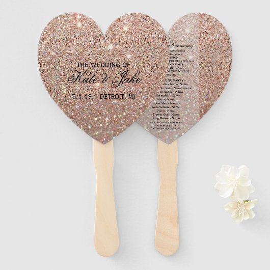 Weddenschapsprogramma - Roos Gold Glitter Fab Handwaaier (Voorkant en achterkant)