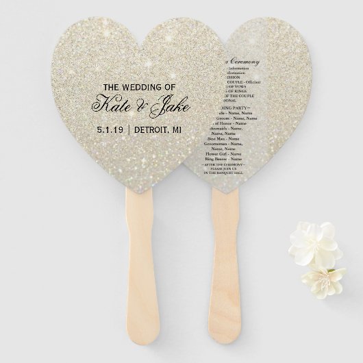 Weddenschapsprogramma - White Gold Glitter Fab Handwaaier (Voorkant en achterkant)