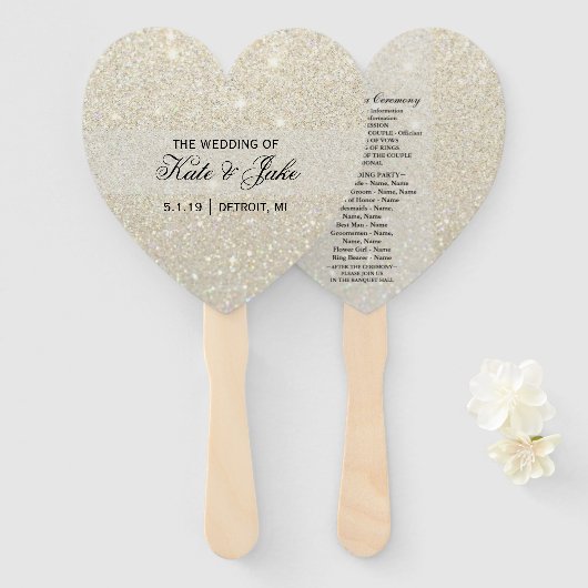 Weddenschapsprogramma - White Gold Glitter Fab Handwaaier (Voorkant en achterkant)
