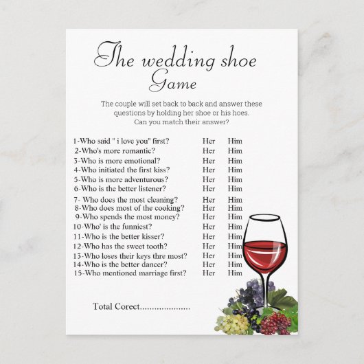 Weddenschapsschoen, vrijgezellenfeest schoenenspel briefkaart (Voorkant)