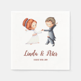 Weddenservetten met een trouwpaar als illustratie servet