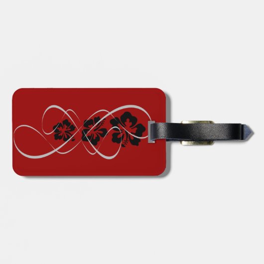 Weddenset - Hibiscus Flourish Black Red Bagagelabel (Achterkant horizontaal)