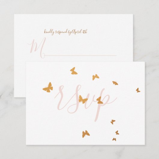 Weddenskaart Butterflies RSVP-kaart RSVP Kaartje (Voorkant / Achterkant)