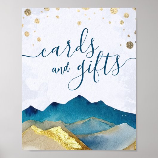 Weddenskaarten Waterverf Blue Gold Mountains Poster (Voorkant)
