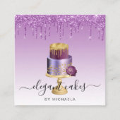 Weddenskap Glitter Drip Paarse bakkerij Vierkante Visitekaartje (Voorkant)