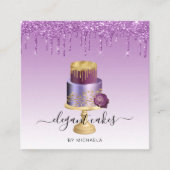 Weddenskap Glitter Drip Paarse bakkerij Vierkante Visitekaartje (Voorkant)
