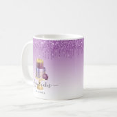 Weddenskap Glitter Drip Paarse Gold Bakery Koffiemok (Voorkant links)
