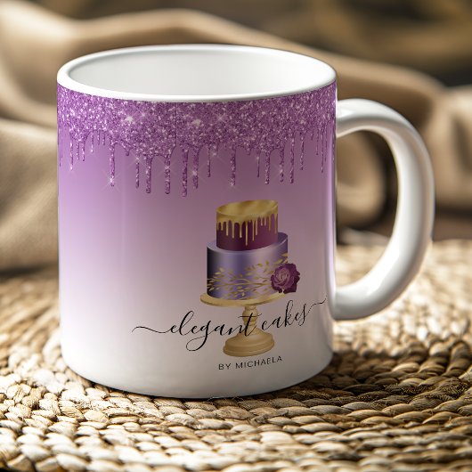 Weddenskap Glitter Drip Paarse Gold Bakery Koffiemok
