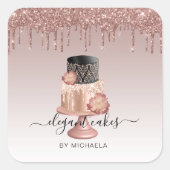 Weddenskap Glitter Drip Roos Gold Bakery Vierkante Sticker (Voorkant)