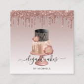 Weddenskap Glitter Drip Roos Gold Bakery Vierkante Visitekaartje (Voorkant)