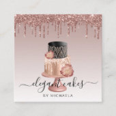 Weddenskap Glitter Drip Roos Gold Bakery Vierkante Visitekaartje (Voorkant)