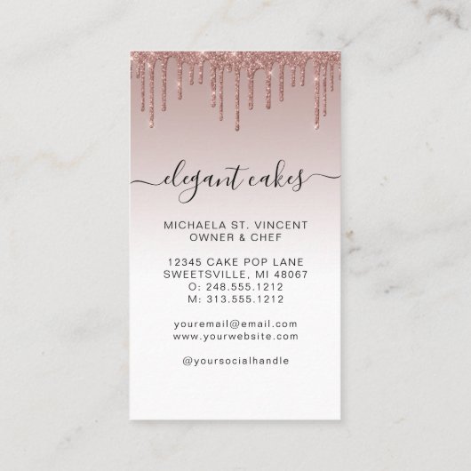 Weddenskap Glitter Drip Roos Gold Bakery Visitekaartje (Achterkant)