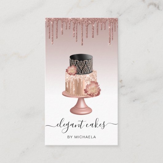 Weddenskap Glitter Drip Roos Gold Bakery Visitekaartje (Voorkant)