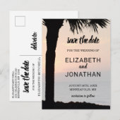 Weddensoonset met palmboom Silhouette Beach Scene Aankondigingskaart (Voorkant / Achterkant)