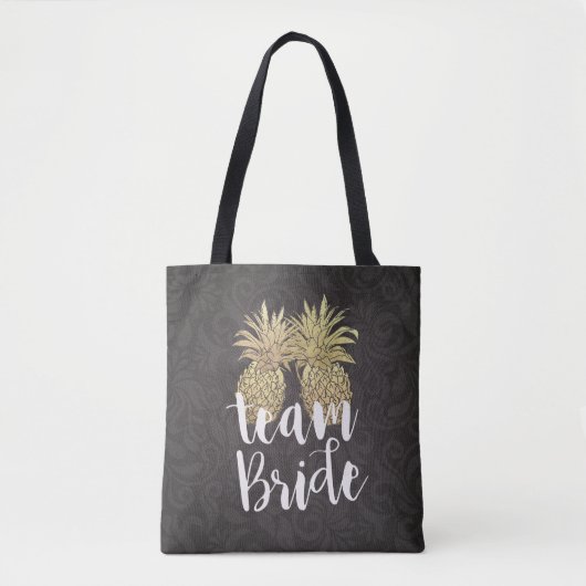 Weddensteam Bride Modern Gold Pineapple Couple Tote Bag (Voorkant)