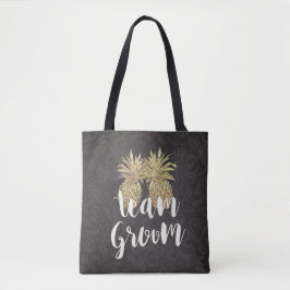 Weddensteam Groom Black Gold Pineapple Couple Tote Bag