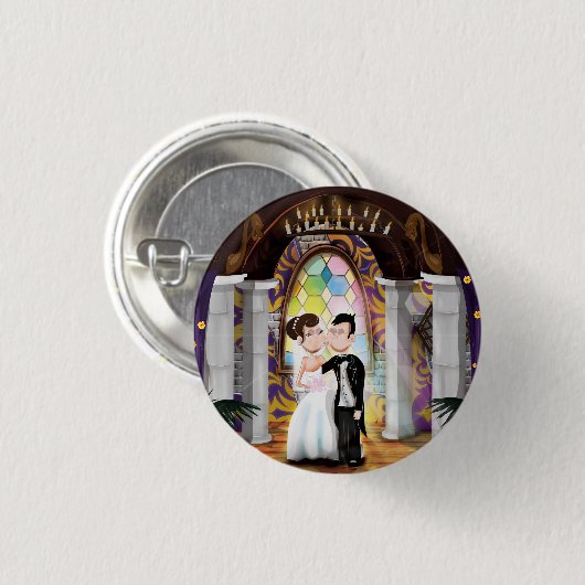 Weddensteller in de kerk ronde button 3,2 cm (Voorkant /achterkant)